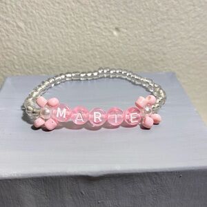 Personalized Pink and Silver Beaded Bracelet